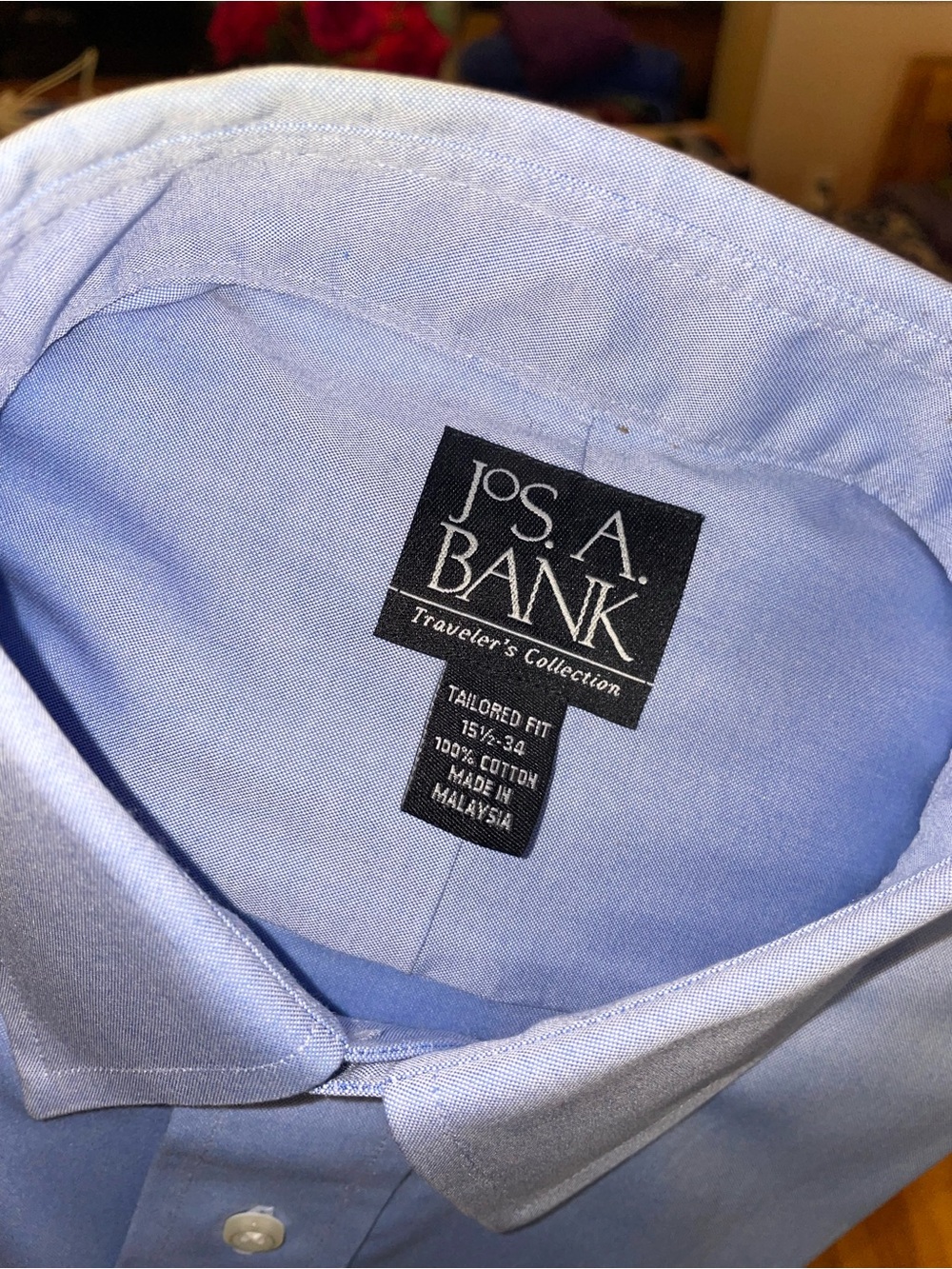 NWT Jos. A. Bank Light Blue Men's Dress Shirt - Traveler's Collection 15.5 x 34